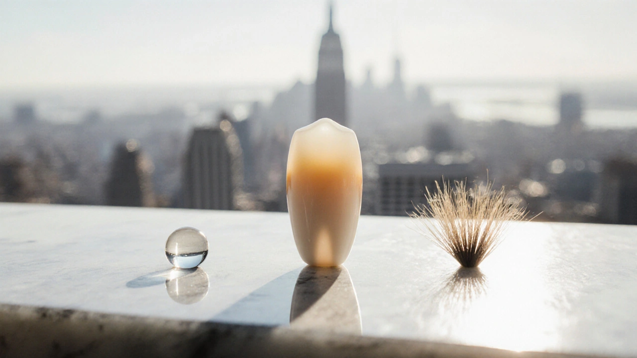 Tenká keramická fazeta vedle kávy a lidského vlasu.