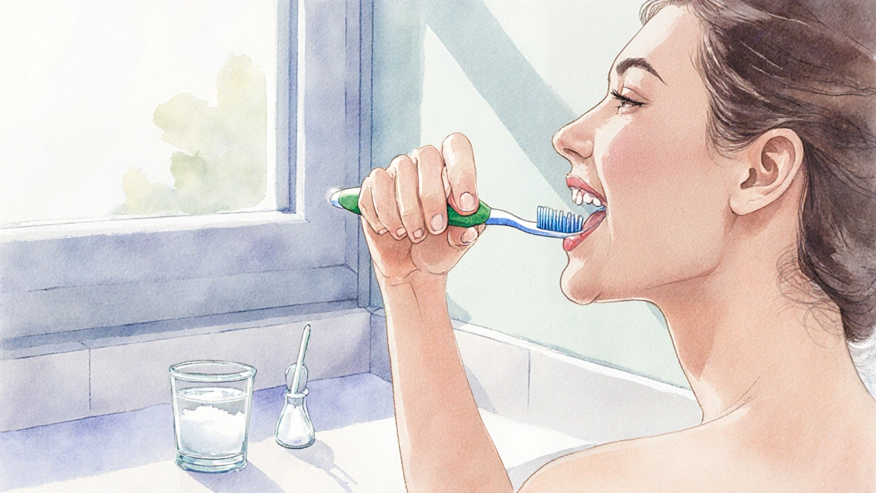 Čištění zubů měkkým štětcem pod úhlem 45 stupňů k dásni