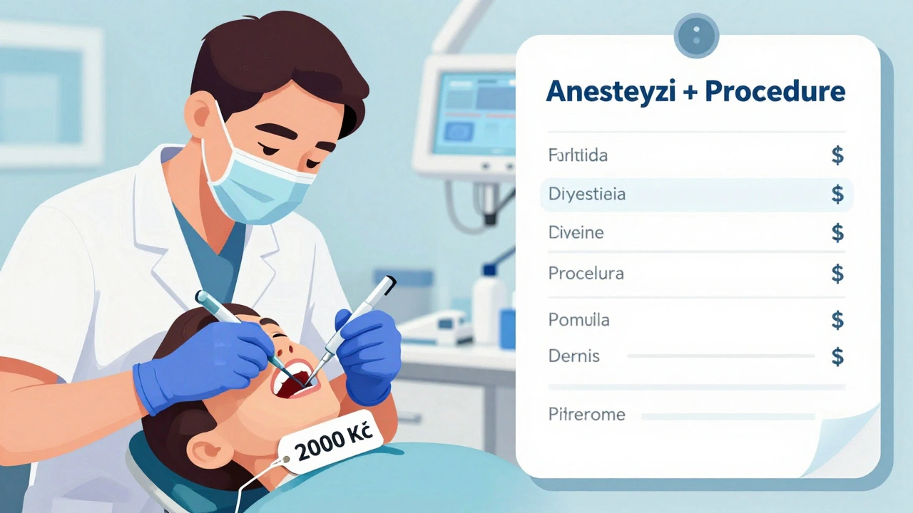 Porovnání českého a zahraničního způsobu účtování anestezie při léčbě zubu.