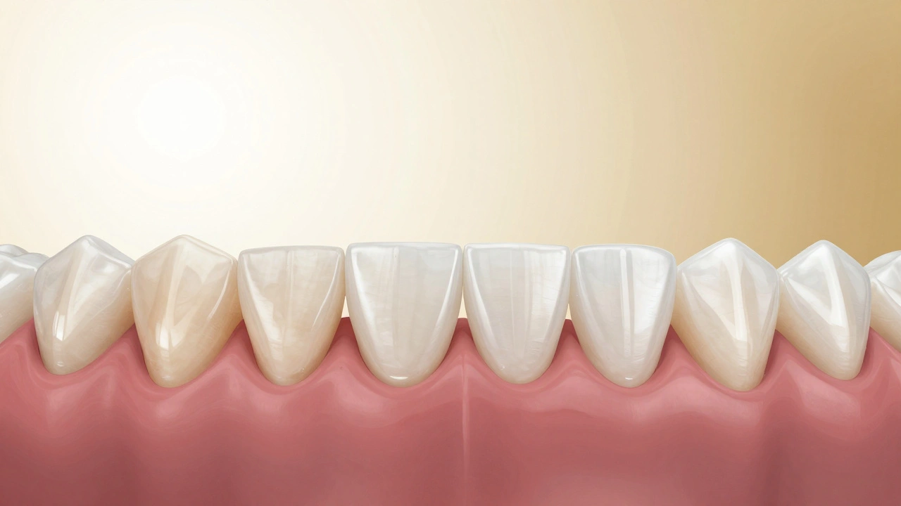 Porovnání před a po: zuby s nepravidelnostmi a zbarvením versus dokonalé fazety.
