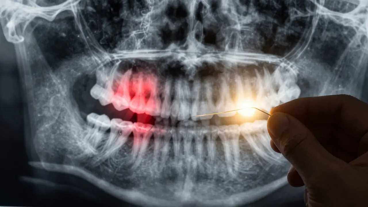 Rentgen ukazuje skrytý kaz mezi zuby, zatímco floss zabraňuje jeho šíření.