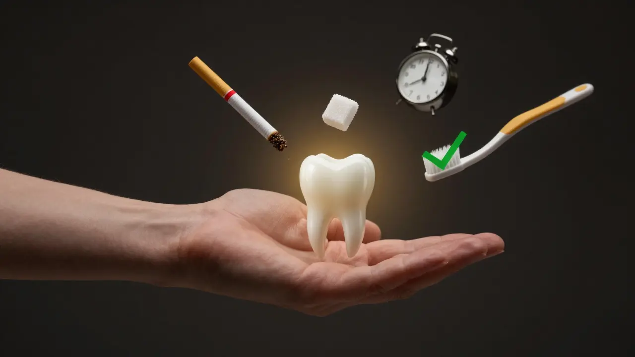 Rozhodnutí zachránit zuby: přestat kouřit, omezit cukr a čistit zuby.