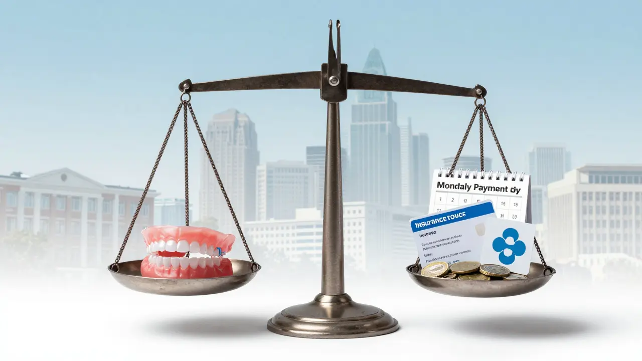 Váhající váha s rovnátky a finančními prvky symbolizujícími náklady a podporu.