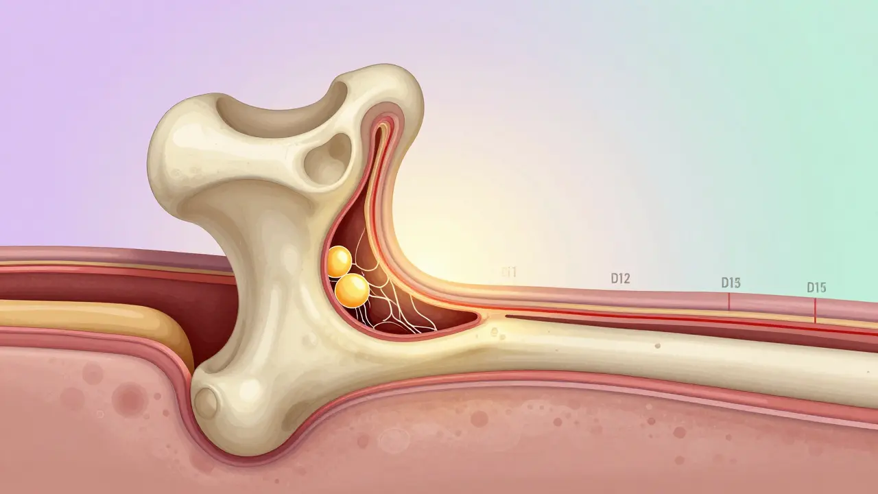Vnitřní pohled na hojení jamky po vytažení zubu s krevní sraženinou a novou tkání.