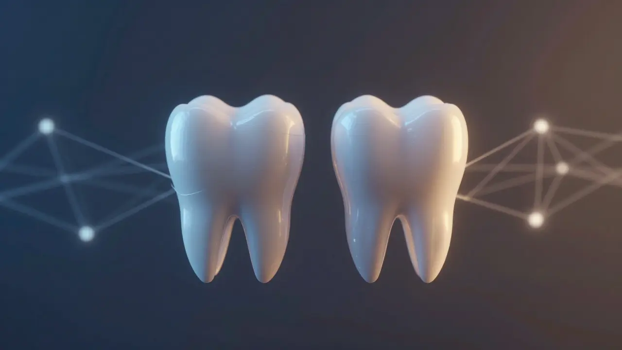 Zuby se postupně vyrovnávají ve vzduchu, symbolizujíce změnu sebevědomí.