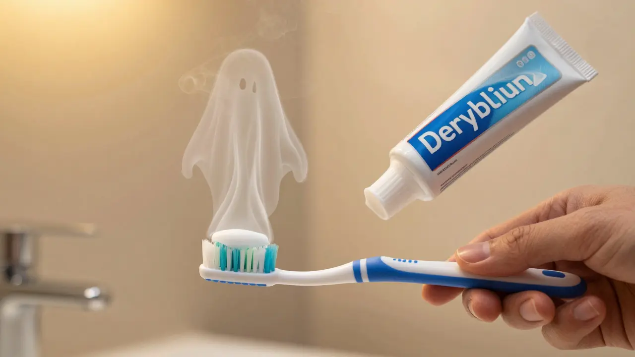 Měkký kartáček a běžná zubní pasta, symbolizující bezpečnou péči o zuby.