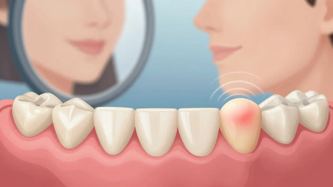 Strukturální znázornění tlaku na dásně při kousání s náhradou.