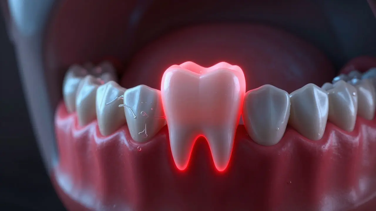 Konceptuální znázornění nebezpečí používání průmyslového lepidla na zuby.