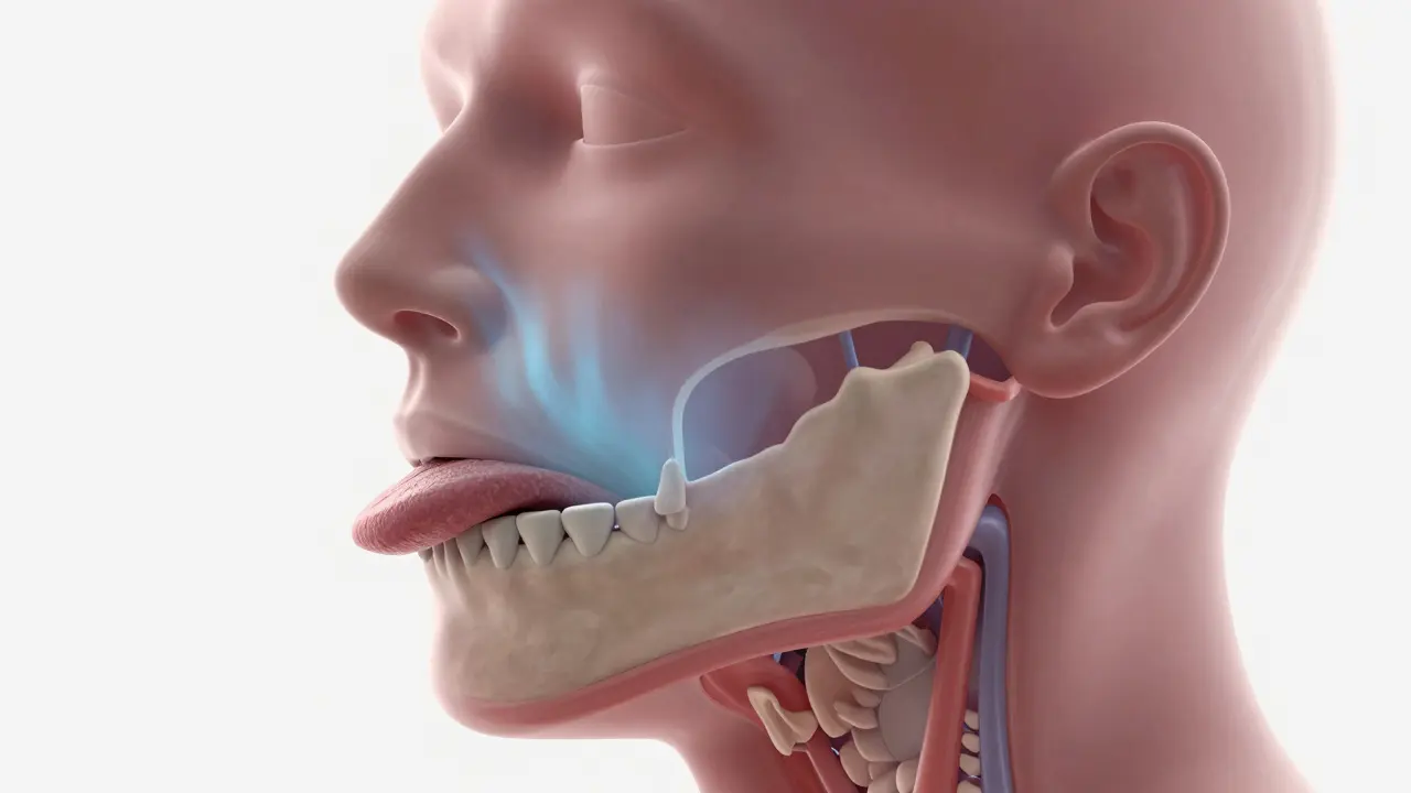 Anatomické zobrazení správného dýchání a polohy jazyka v ústech
