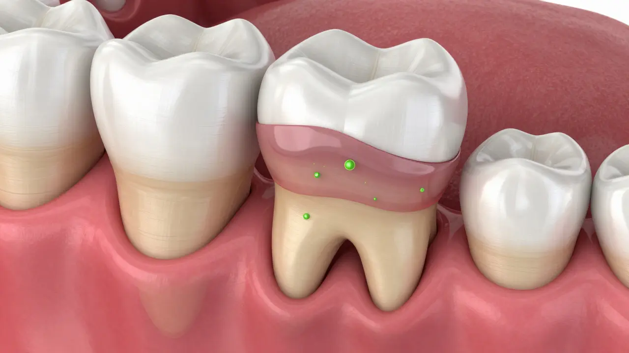 3D vizualizace impaktovaného moudrého zubu zapálěné dásní