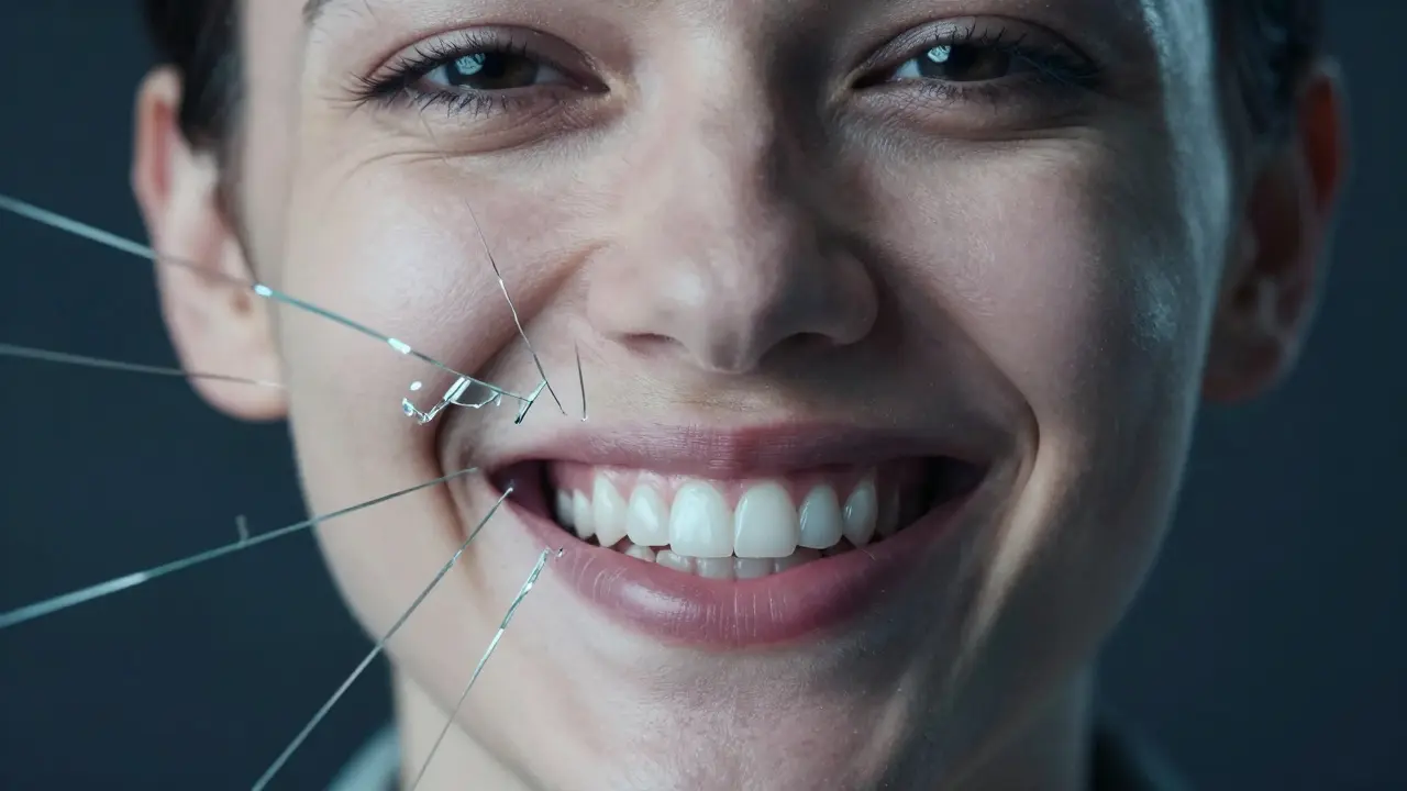 Konceptuální obraz křehkosti zubních fazet