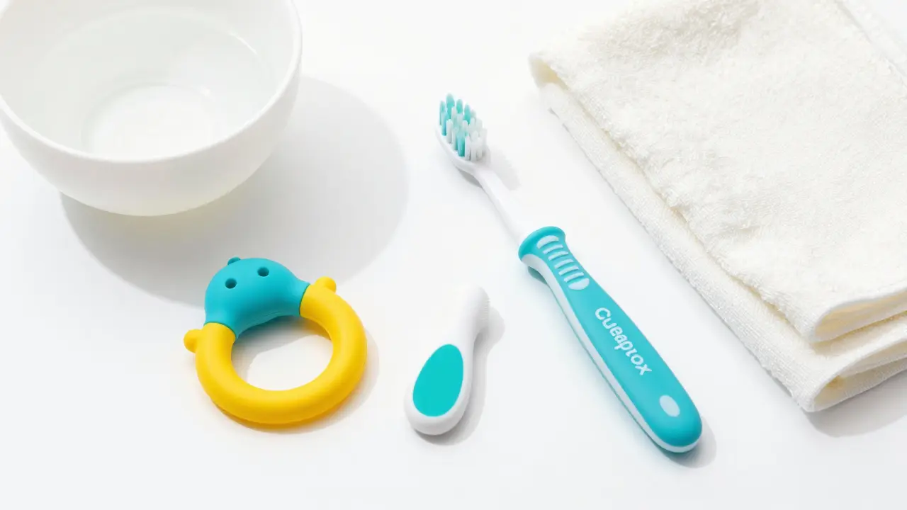 Silikonový čistící prstenec a jemný kartáček Curaprox pro hygienu kojenců