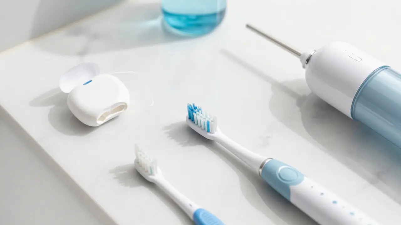 Domácí prostředky pro ústní hygienu na stole