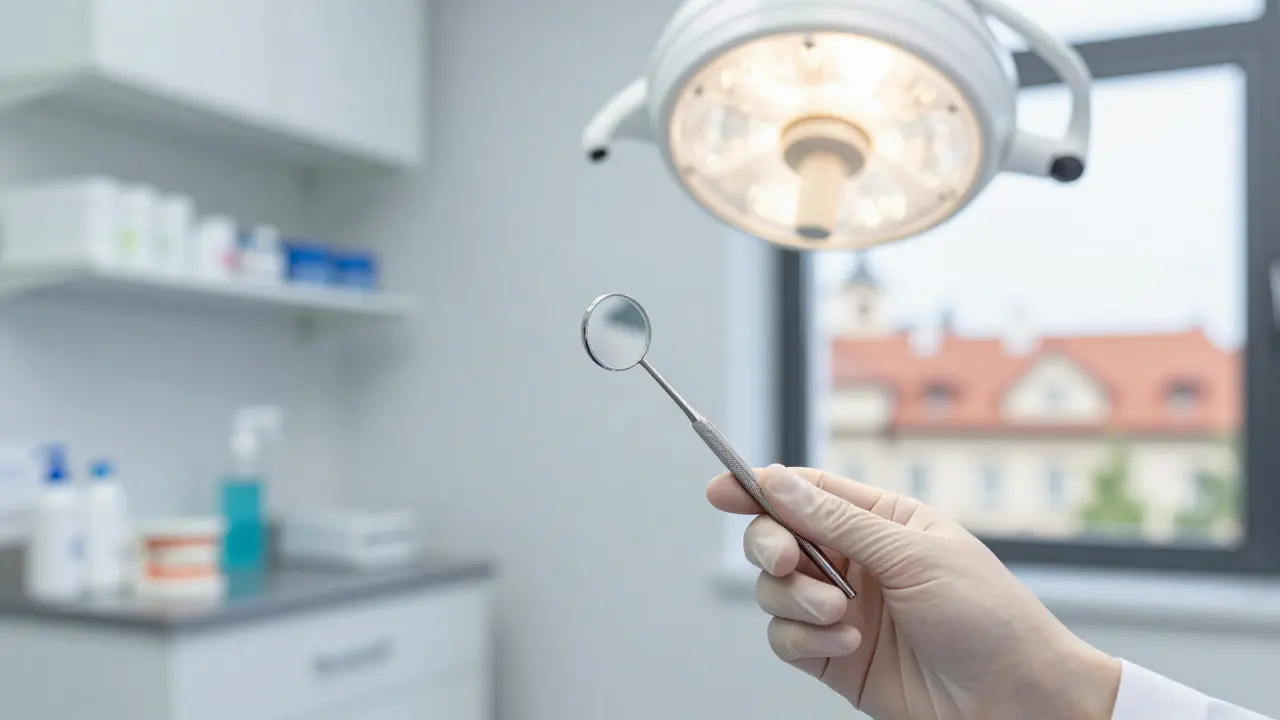 Zubní lékař vyšetřuje pacienta v čistě a moderně zařízené ordinaci.
