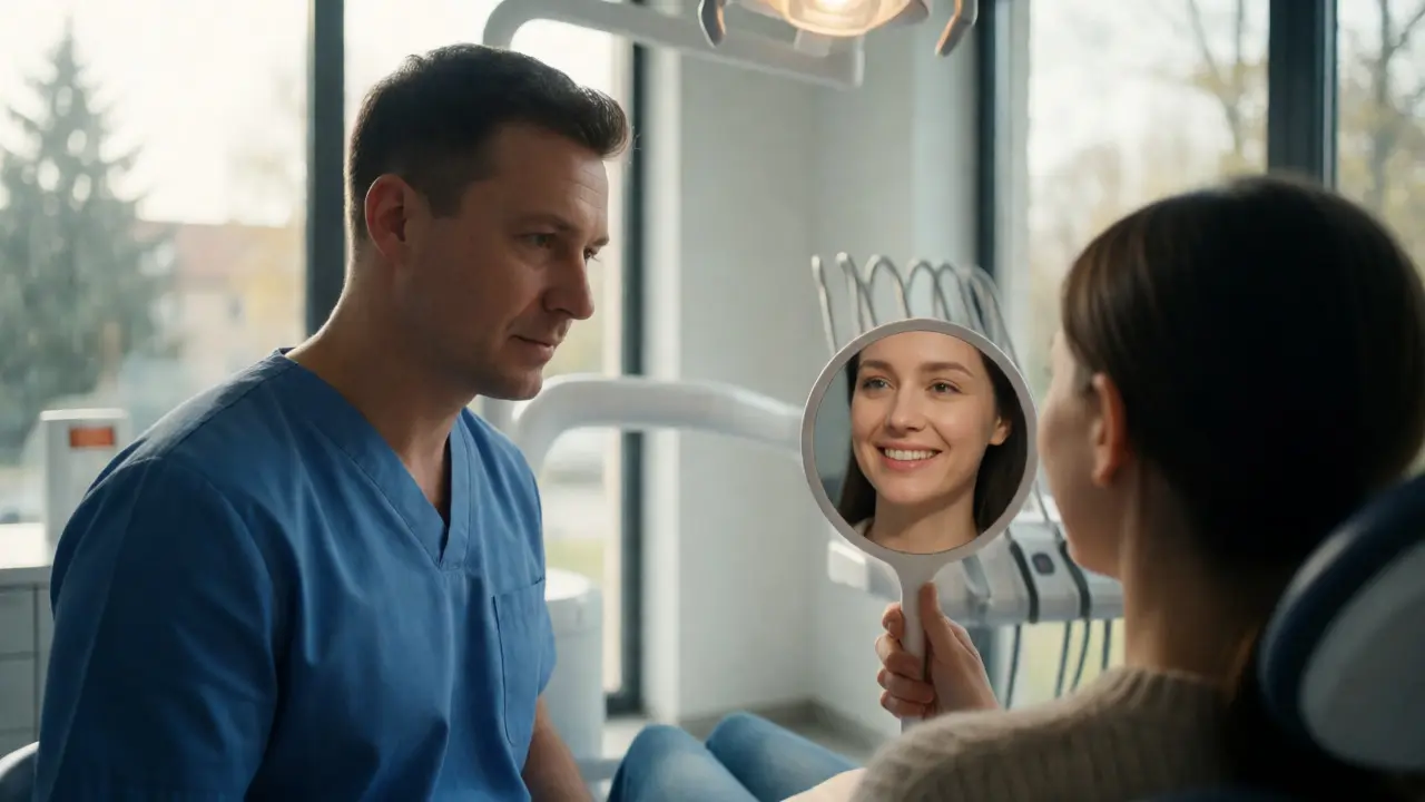 Konzultace pacienta se stomatologem v moderní ordinaci v Brně.