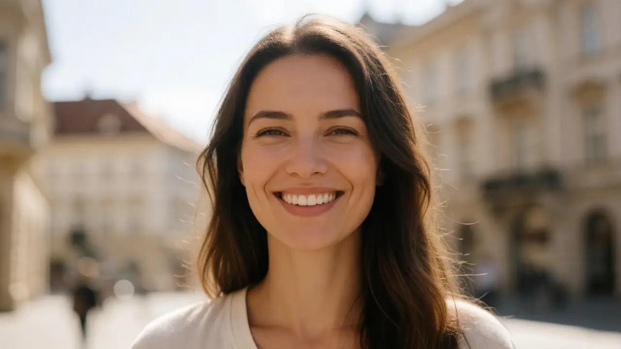 Spokojená žena s přirozeným úsměvem po aplikaci