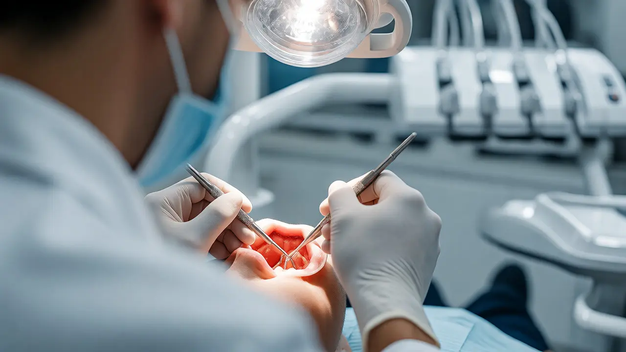Zubař provádějící ošetření kořenových kanálků